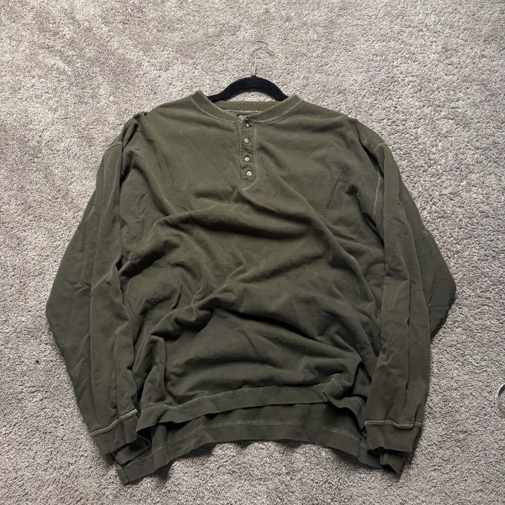 Vintage Lee Riveted Henley Shirt Olive Green Size XL